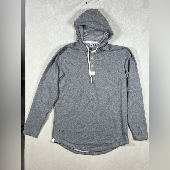 Men’s Small BYLT Basics Gray Drop Cut Hooded Henley Pullover Hoodie Sweatshirt - Picture 1 of 8